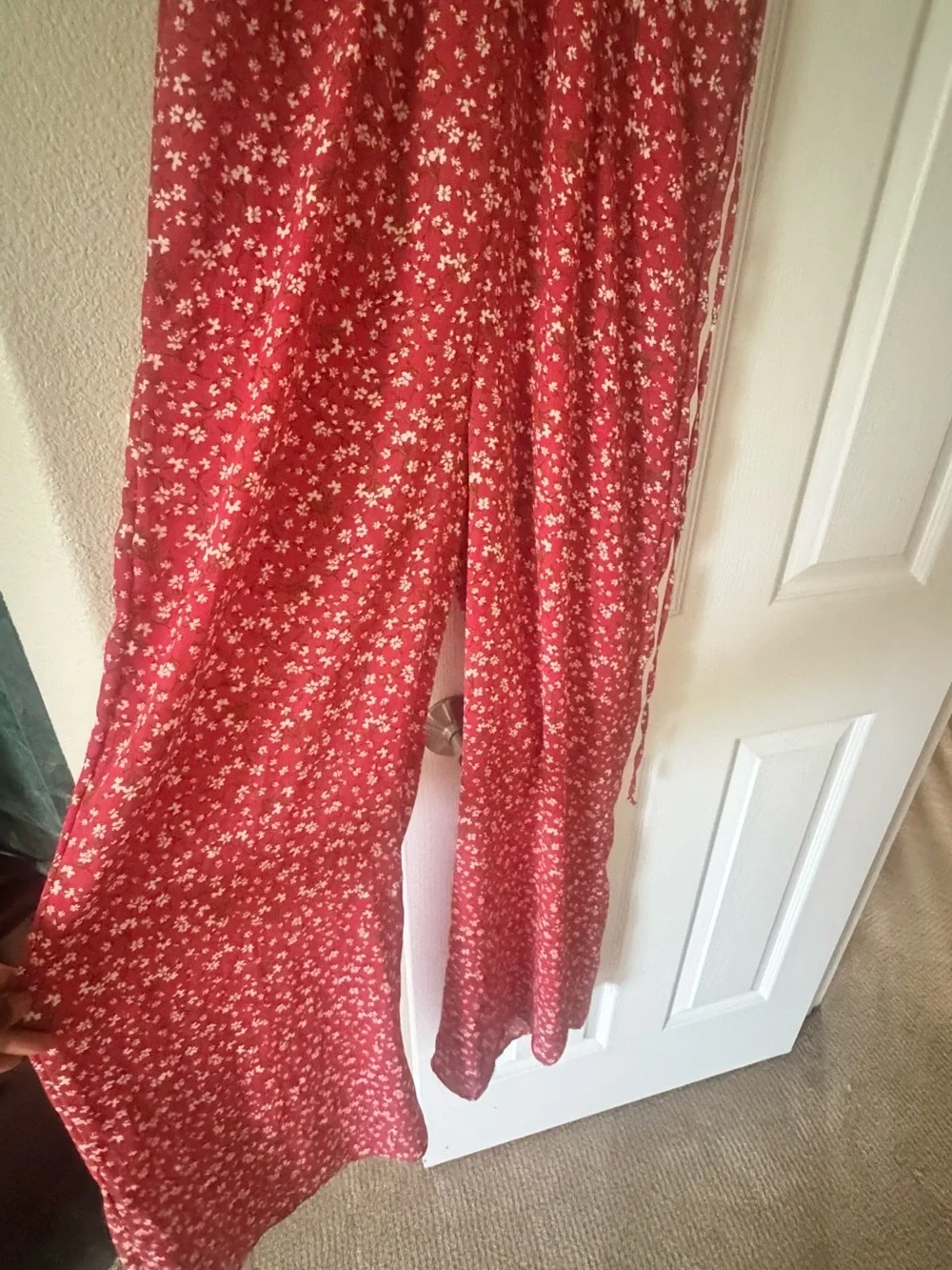 Red Floral Maxi Dress for youth girls - Elastic Waist & Puff Sleeves